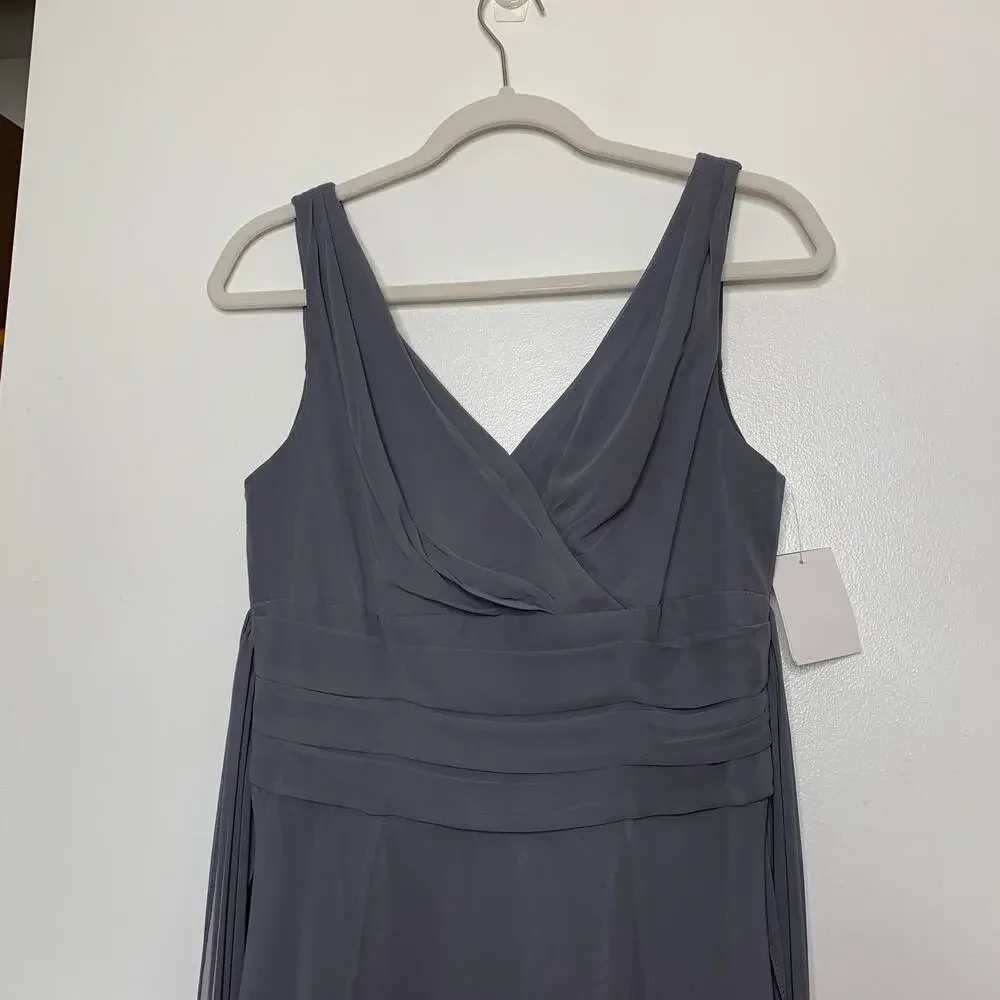 NWT David's Bridal Chiffon Surplice Neck Tank full length bridesmaid dress US 4 - Picture 4 of 11